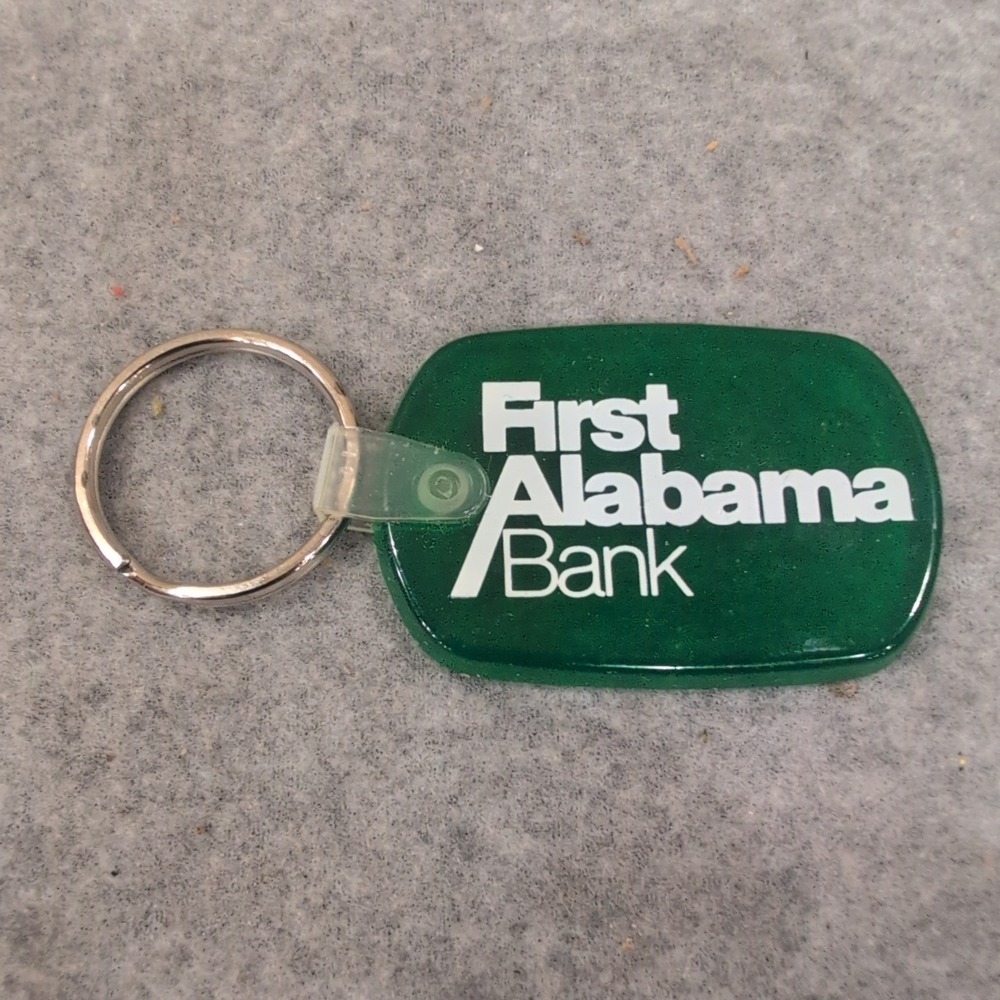 Vintage First Alabama Bank Keychain Green Translucent Resin Fob Retro Banking
